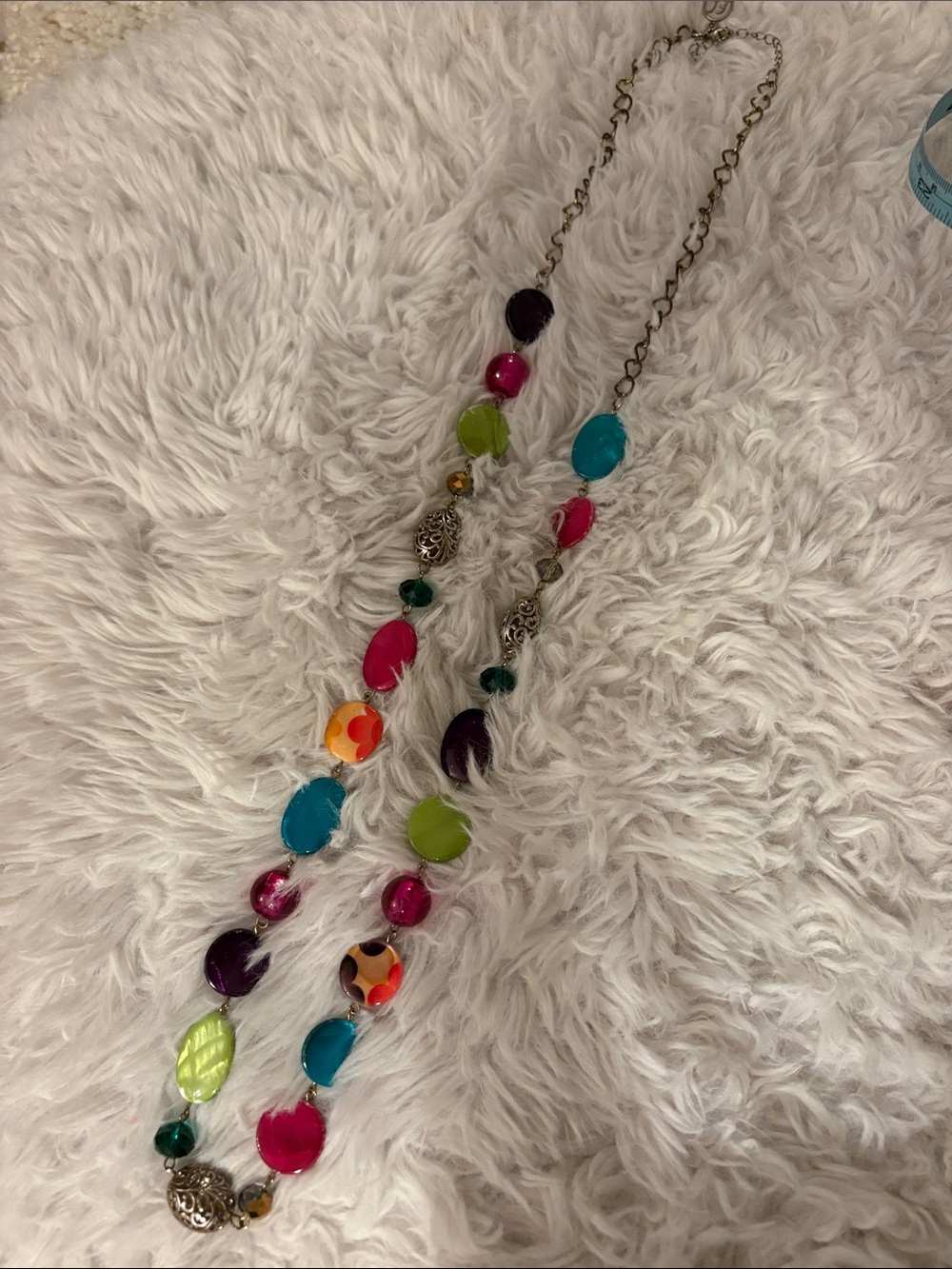 Multicolor Bead Statement Necklace - Pink, Blue, Green, Purple